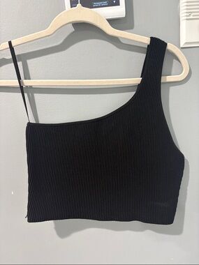 Aritzia One-Shoulder Ribbed Crop Top - Black